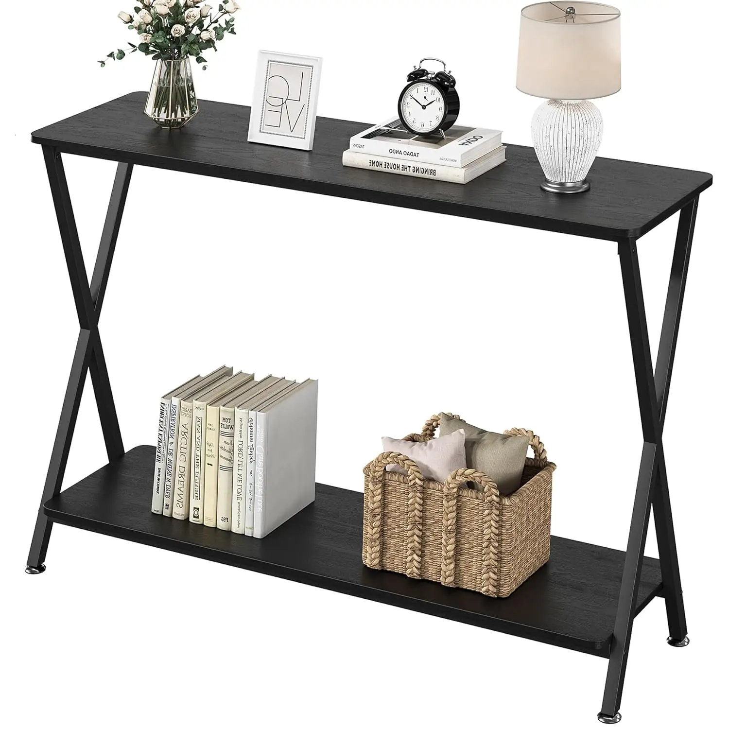 Industrial Console Table with 2-Tier Shelves, Narrow Entryway Hallway Sofa Table for Living Room Bedroom, Customized