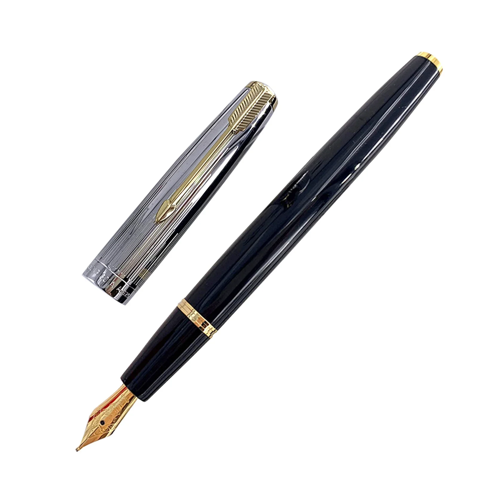 Imagem -03 - Yong Sheng 601a 18k Gold Nib Fountain Pen 925 Silver Cap Bola Dupla Pistão de Vácuo Canetas de Grande Capacidade Papelaria Presente