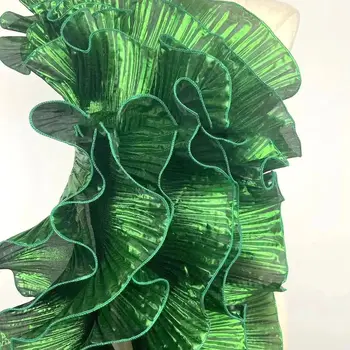 Metaliczna błyszcząca tkanina koronkowa o dużej fali o szerokości 15 cm Modna plisowana siatka Organza DIY Stylizacja Szycie 1 jard Plisowana tkanina koronkowa z falbanką