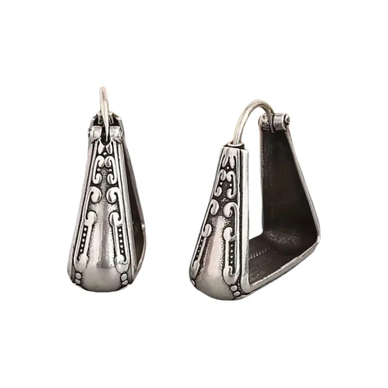 925 Sterling Silver Vintage Geometric Pattern Hoop Earrings For Woman Christmas Gifts Piercing Jewelry Aretes De Mujer