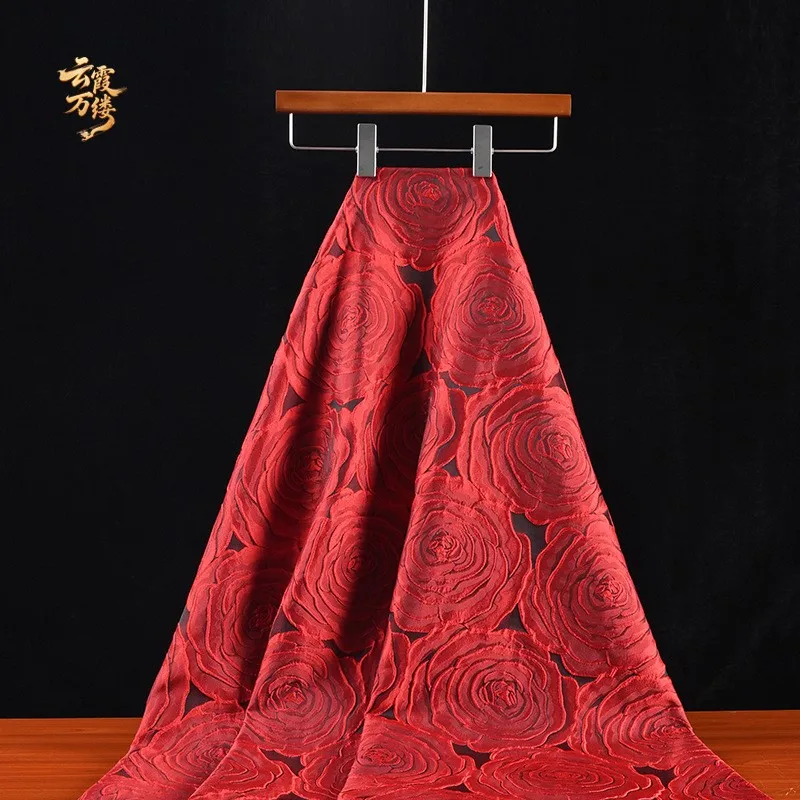 Chinese-style dark rose relief traditional Chinese style cheongsam clothing decorative fabric with plant printing