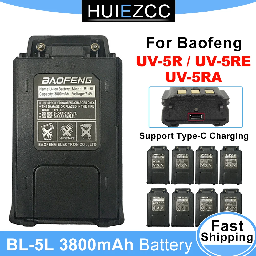 BL-5L for Baofeng Radio UV 5R Original Battery 3800mAh Type-C Charge For Walkie Talkie UV5R UV-5RE DM-5R Plus BF-F8 RT-5R RT5