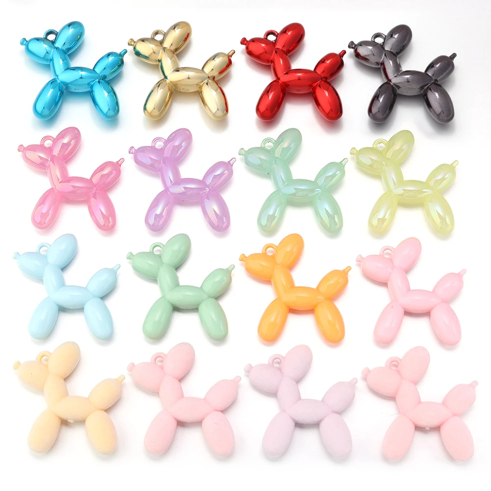 5Pcs/Lot Acrylic Balloon Dog Charms Colorful Pendant Beads for Jewelry Making DIY Necklace Bracelet KeyChains Accessories