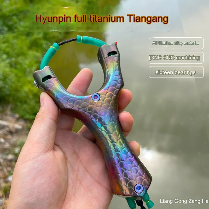 

All Titanium Alloy TC21 Colorful Pulley Slingshot with Fiber Sight High-precision 16 Bearing Roller Shooting Fish Catapult