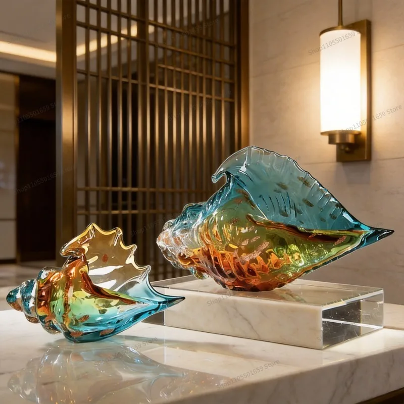 For light luxury art glazed colorful conch ornament office decoration