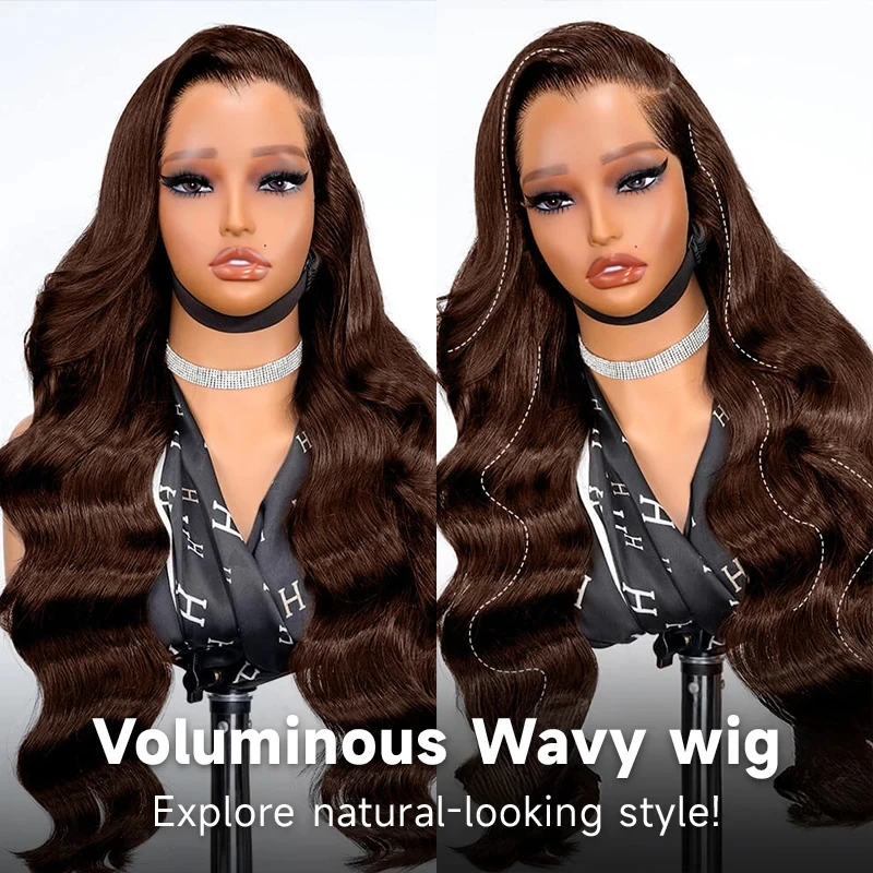 Pelucas de Cabello Humano con Ondas Suaves Marrones, 230% de Densidad # 4 Pelucas Frontales de Encaje HD Transparente Marrón 13x6 con Cabello de Bebé, Ondas de Agua Color Chocolate Vietnamita, Pelucas Frontales de Encaje 13x4 para Mujer