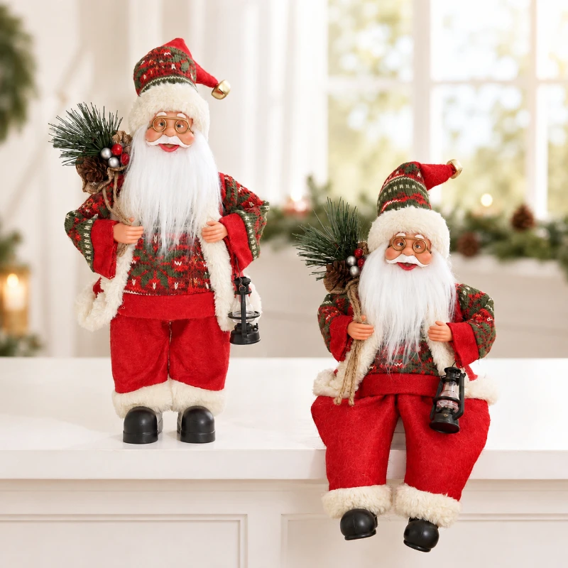 1PC Santa Claus decoration ornament, Christmas/New Year home decoration ornament, red lantern old man sitting/standing posture