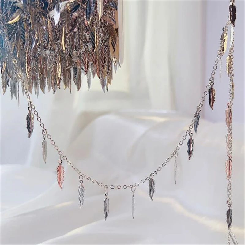 New Retro Gold Color Plated Feather Tassel Link Chains For DIY Jewelry Making No Fade Leaves Copper Chain Garment Accessories