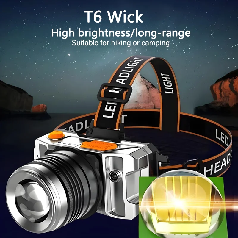 LED Sensor Headlamp T6 Super Bright USB Rechargeable Headlight 18650 Battery Waterproof Camping Fishing Lantern Power Source