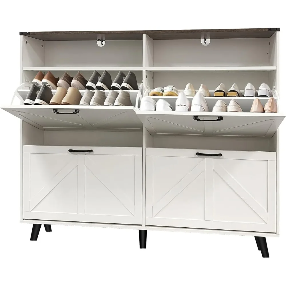 

Shoe Cabinet with Drawer Flip Metal Handles, Freestand Shoe Organizer for Entryway Hallway Bedroom, Hidden Shoe Rack W/Metal Leg