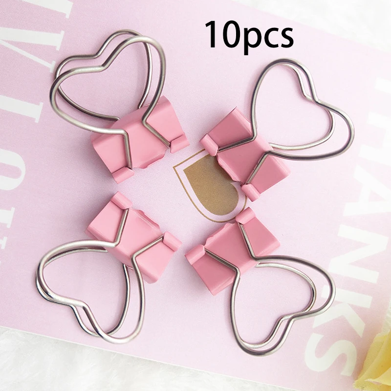 Bright Pink Heart Shaped Long Tail Paper Clips 10 Pack Decorative Office Paper Clips for Documents Photos Notes