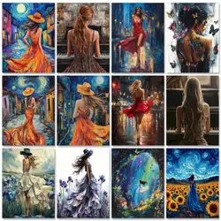 GATYZTORY Painting By Number Girl Portrait Kits DIY Frame Drawing On Canvas Flower Picture HandPainted Gift Home Decoration