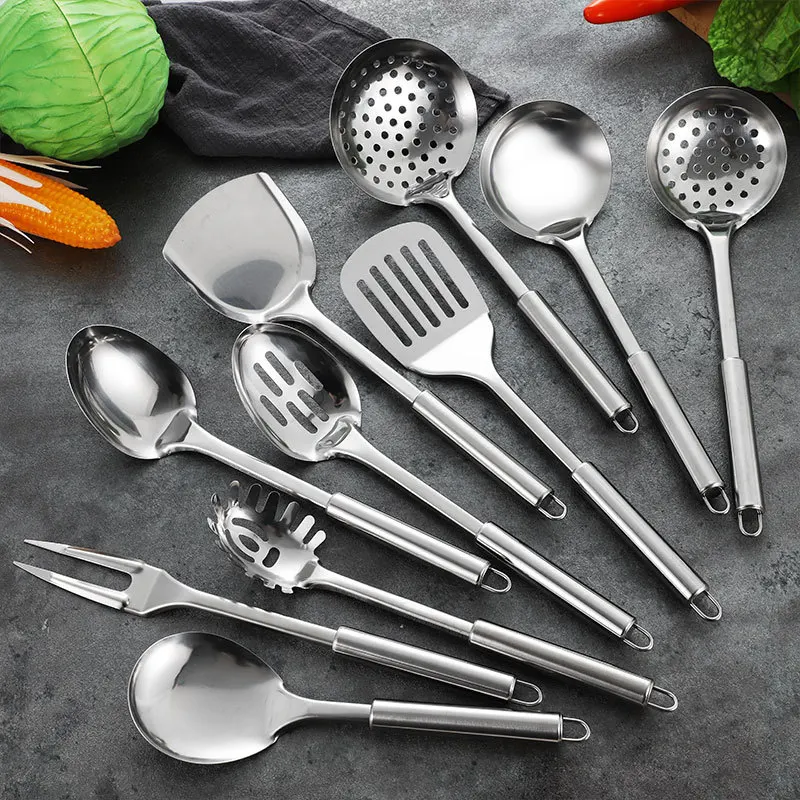 Stainless Steel Round Tube Kitchenware Set, Pot Shovel Set, Cooking Tool Sets, Scald Proof Soup Spoon, Cooking Shovel