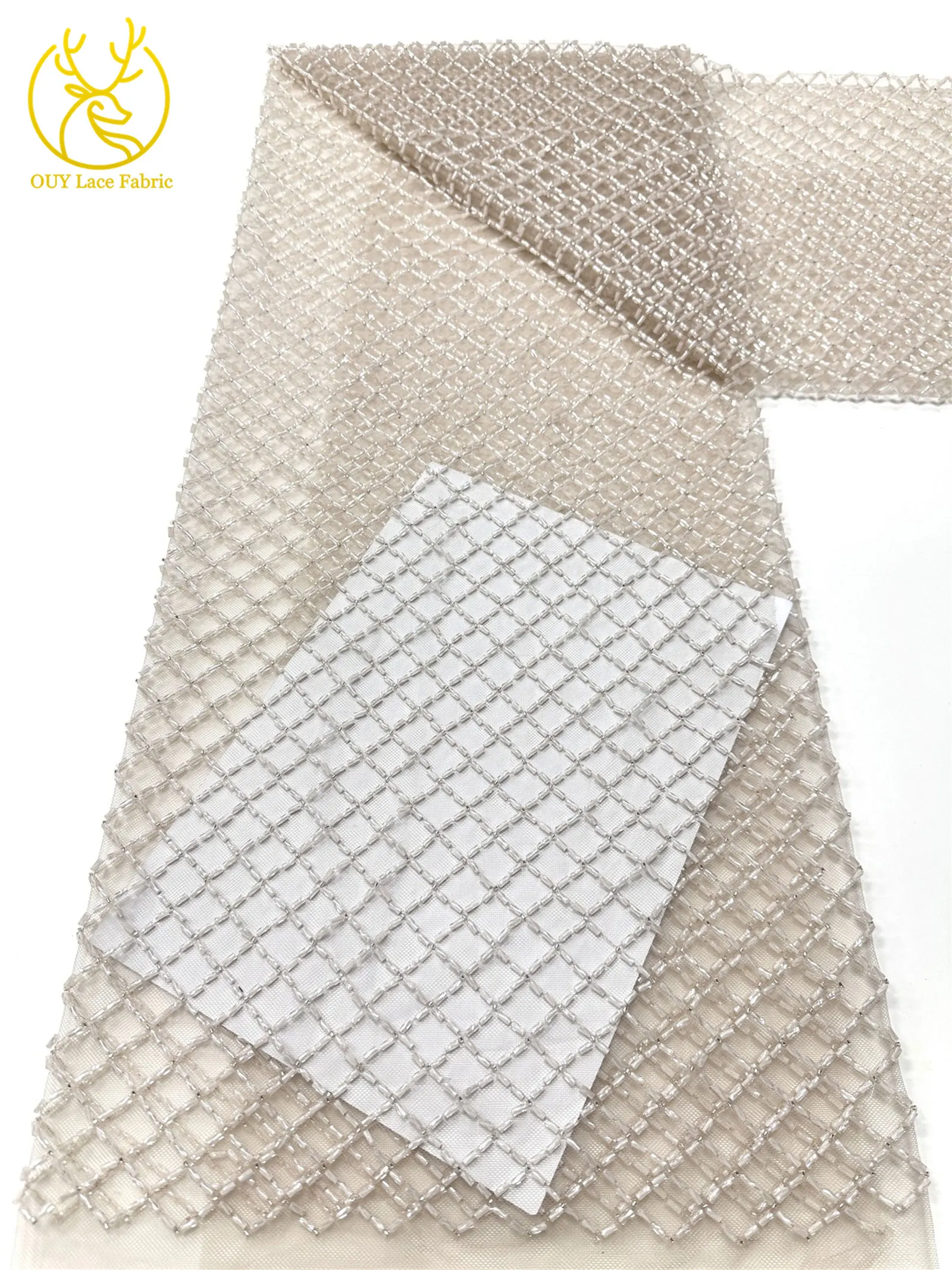 Luxuriöser französischer Perlenstickerei-Spitzenstoff 2026 – Französische Bugle-Perlen auf Mesh-Tüll-Spitze, nigerianisch, für Damen-Abendkleider, Nähmaterial, 5 Yards – Detail 21
