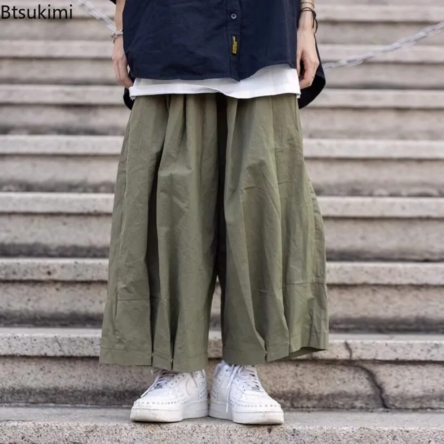 2026 New Men's Style Loose Wide Leg Work Pants Summer Thin Pure Color Men Simple Match Bamboo Fiber Polyester Casual Trousers