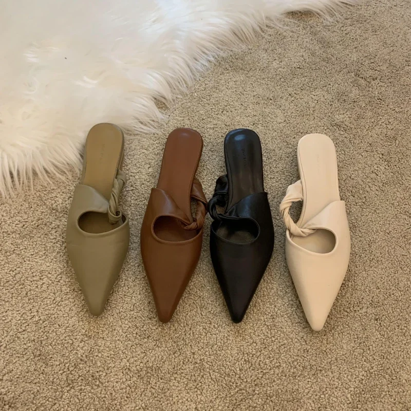 2024 New Spring Women\'s Slippers Pointed Toe Toe Sandals Slippers Flat Casual All-match Sexy Solid Color Women\'s Mules Slides