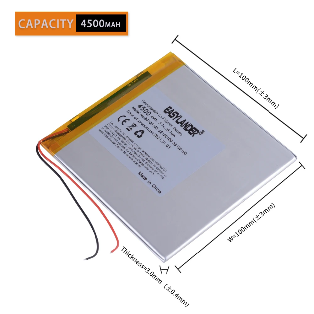 3.7V lithium polymer battery 30100100 4500MAH mobile power DIY tablet computer 30101100 33100100