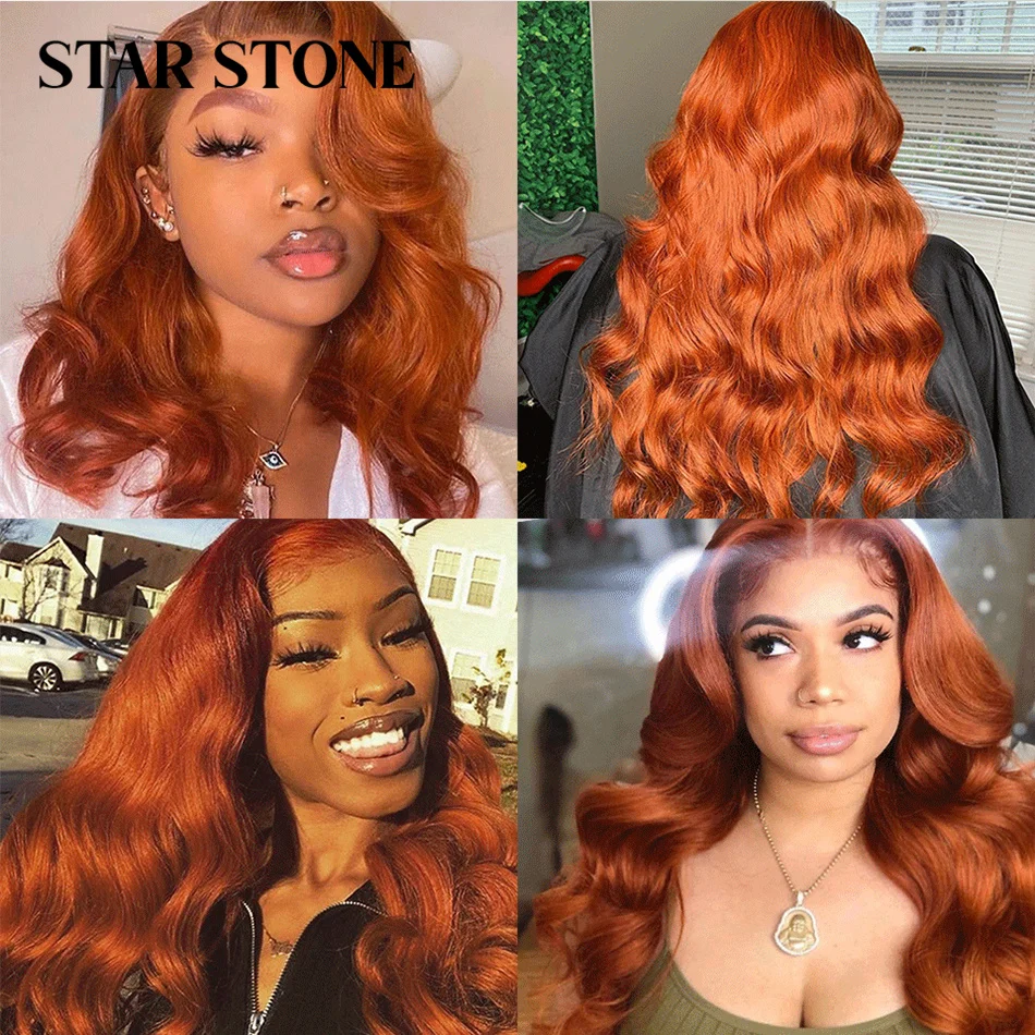 Perruque Lace Frontal Wig Body Wave naturelle gingembre Orange, cheveux humains, 13x4, 30 32 pouces, pour femmes