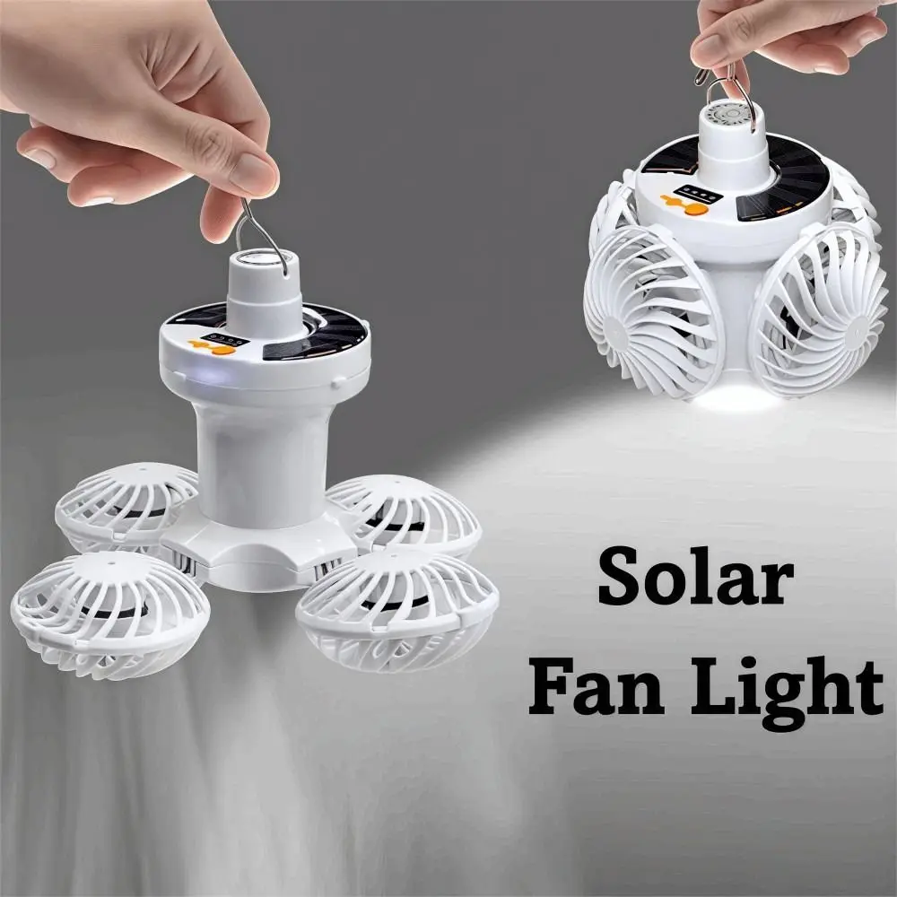 

New Football Solar Fan Light LED Bulb Wall Mounted Foldable Fan Light Waterproof Rechargeable Camping Lamp Outdoor