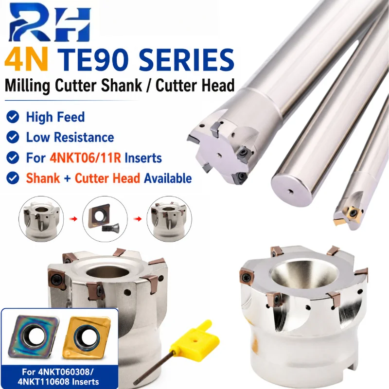 4NKT TE90 90° Fast Feed Milling Cutter Holder for 4NKT060308 Carbide Inserts CNC Shoulder Roughing Tool Replace 300R 400R Series