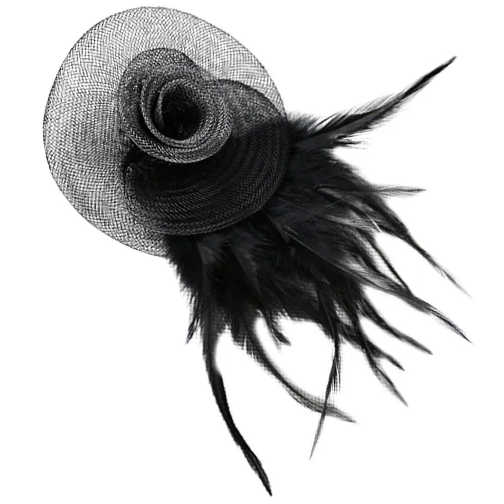 

Hat Bridal Hair Accessories Women Headdress Fascinators Tea Party Banquet Wedding Black Plume Reusable Nylon Mesh Long