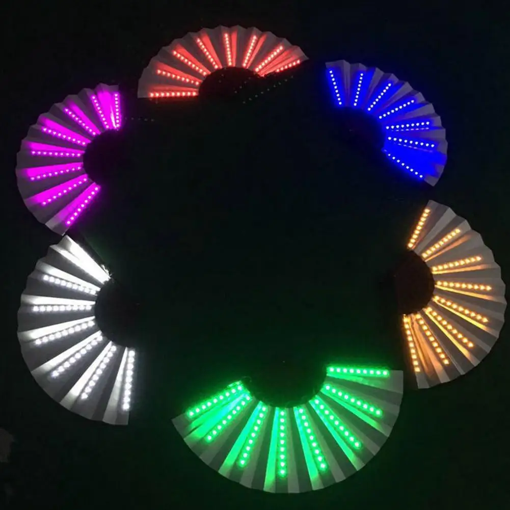Foldable Hand Fan With Led Light Glowing Fluorescent Discoloration Fan For Night Performance Dj Bar Club Room Party Decoration