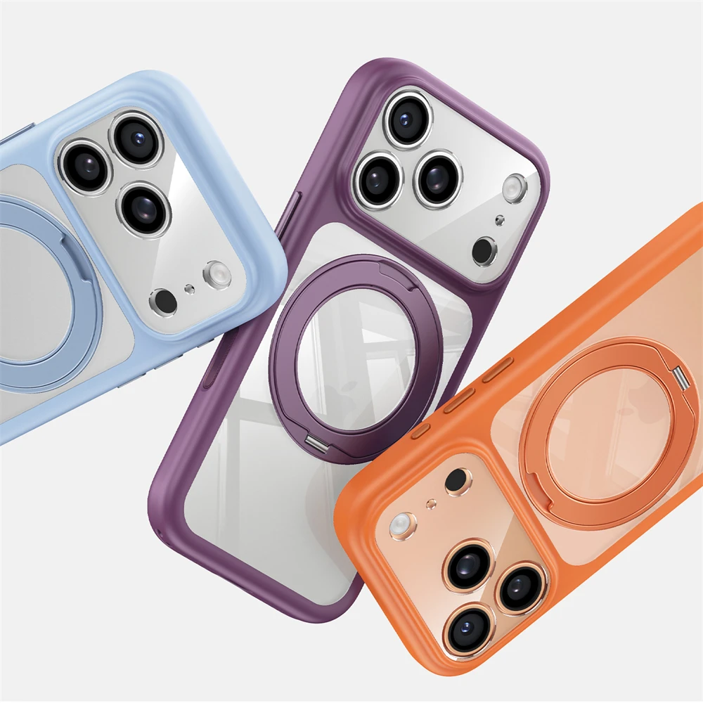 Luxury Transparent Magnetic Rotating Stand Bumper Case For iPhone 18 17 16 Pro Max For Magsafe Camera Button Clear Cover Shell - view 2