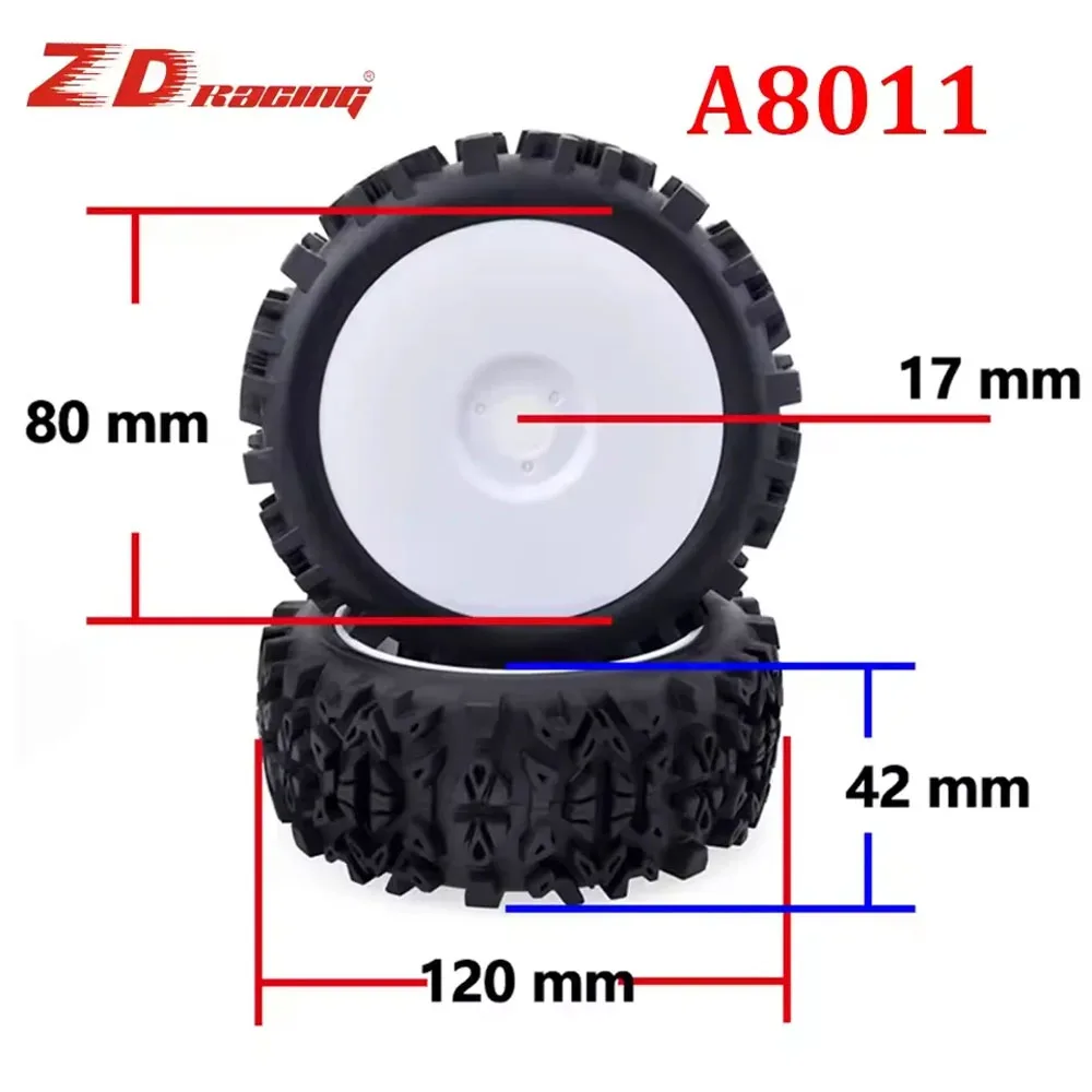 إطارات ZD Racing 4 قطع 1/8: مطاط 120 مم/112 مم، محور سداسي 17 مم - مراوح شاحنة مونستر للطرق الوعرة