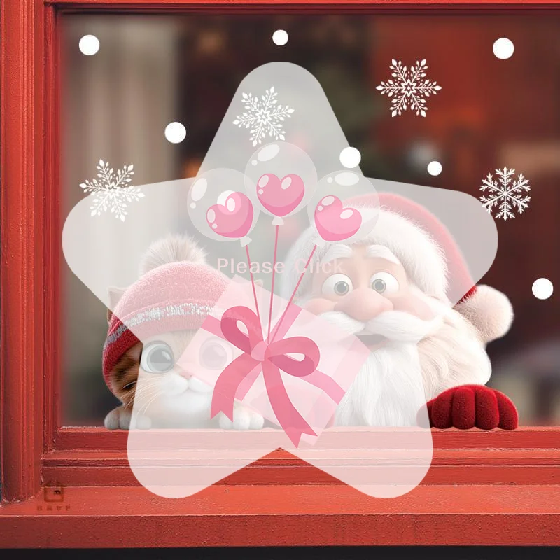 Christmas Window Clings With Cute Santa Cat Snowflake Pattern Removable Self Adhesive For Home Shop Xmas Decoration