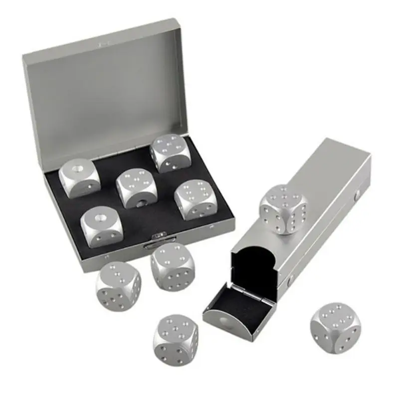 5 Pcs Precision Aluminum Alloy Solid Metal Dices With Portable Box Poker Party Game Portable Dice Man Gift