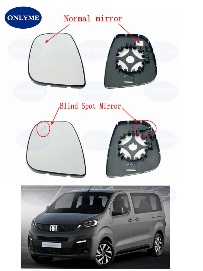 Van Bus Heated Convex Mirror Glass With Bind Spot For Fiat Ulysse Scudo Doblo 2019 2020 2021 2022 2023 2024 2025