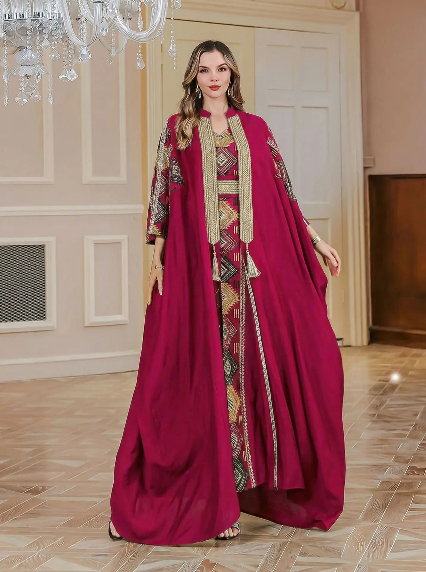 Dubai Robe Damen Muslimisches Luxusmode-Kleid Abaya Leichtes Luxus-Abendkleid Abaya bestickte Robe