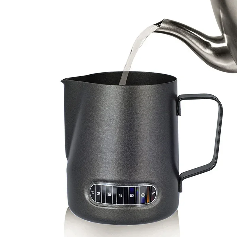 Temperature Milk Frothing Pitcher Black Non Stick Coffee Milk Jug Espresso Cappuccino Steaming Jug Latte Art Barista 350 600ml