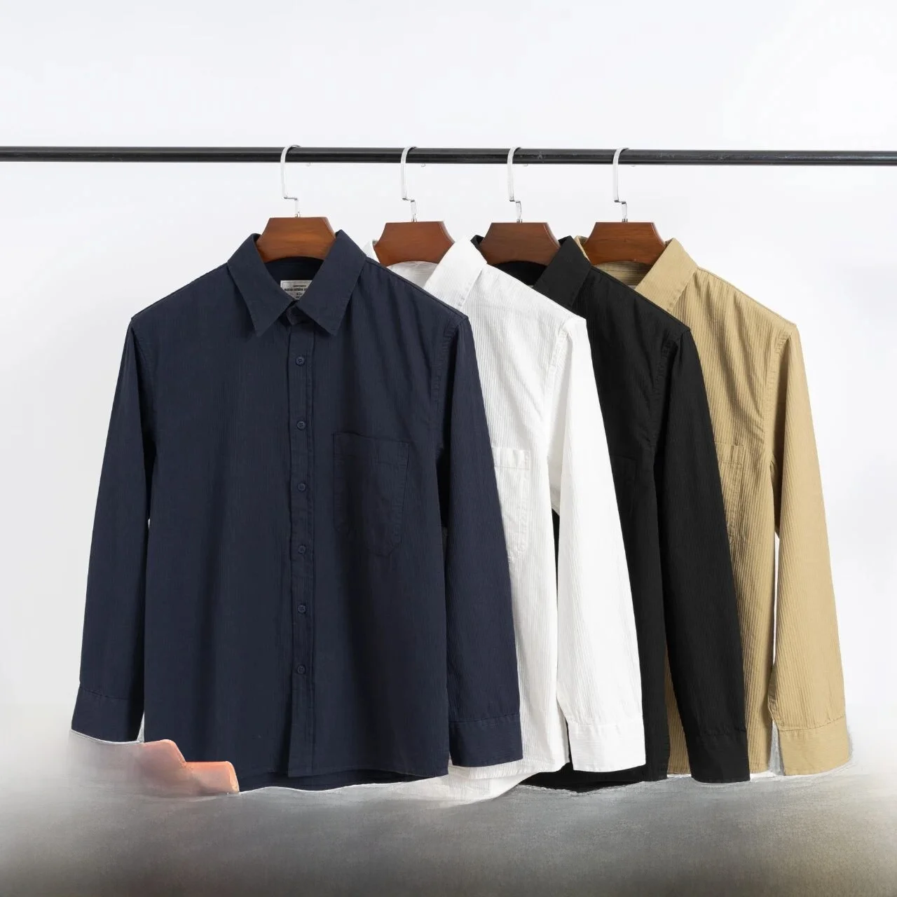 

Базовый мужской Long Sve Cotton irt Autumn Busin, повседневный полосатый дизайн, удобная дышащая молодежная одежда со стойкой