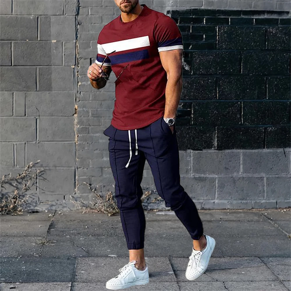 Summer Set Men Oversized T Shirt Pants Sets Print Men\'s Clothing Casual Tops Trousers Suits Men Tracksuits Sweatpants Outfits