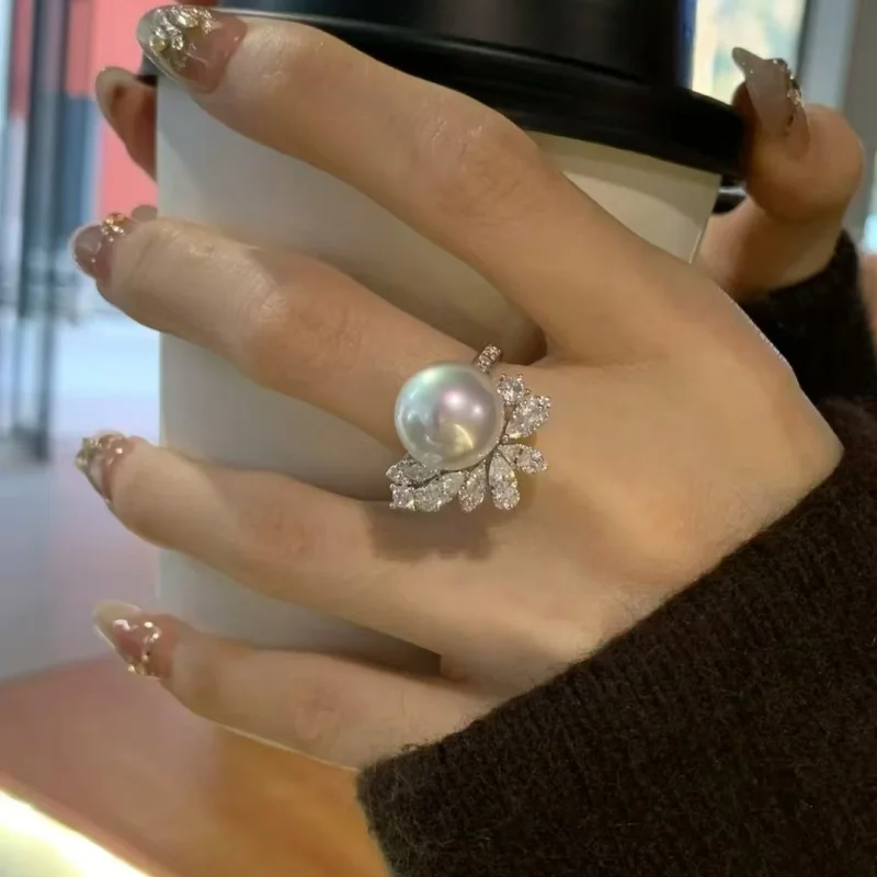 

SGARIT серебряное инкрустированное 11-12 мм драгоценный камень блеск круглое жемчужное кольцо натуральный пресноводный жемчуг женские ювелирные изделия подарок