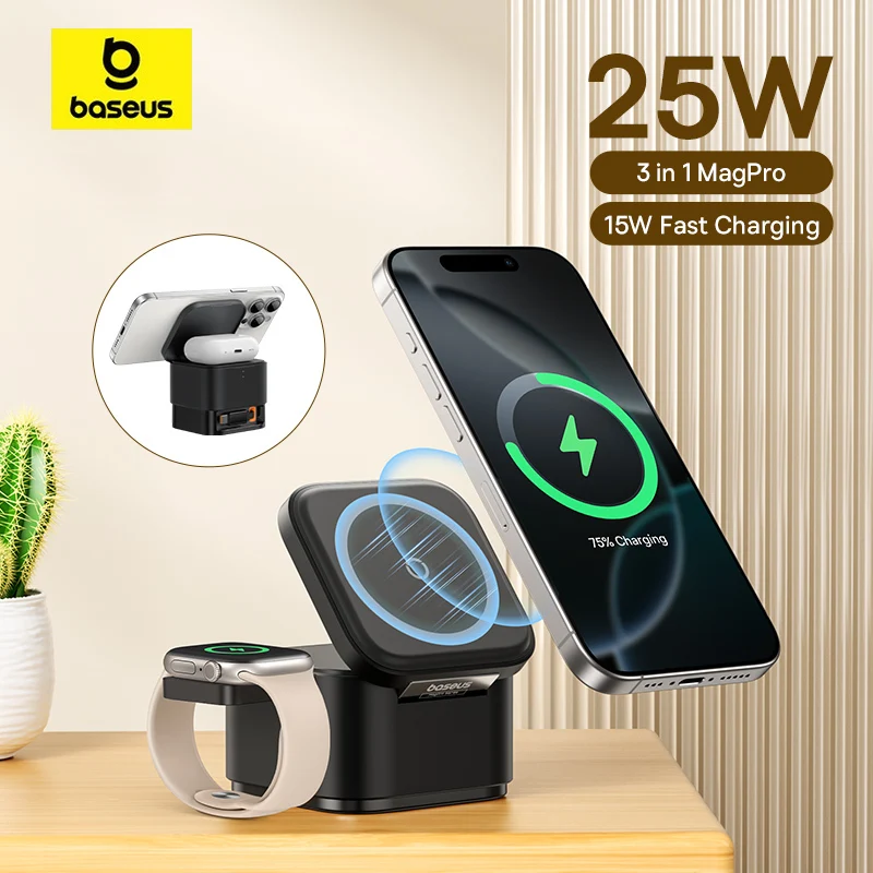 Baseus MagPro Cargador Inalámbrico Magnético 2 en 1 25W Cosmic Black ( Incluye: Cargador Inalámbrico Magnético MagPro para E-Watch 2.5W Cos