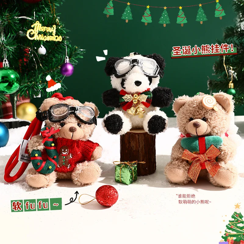 Cartoon Stuffed Christmas Teddy Bear Keychain Kawaii West Highland Dog Christmas Plush Keyring Cute Toy Doll Pendant Bag Keyfob