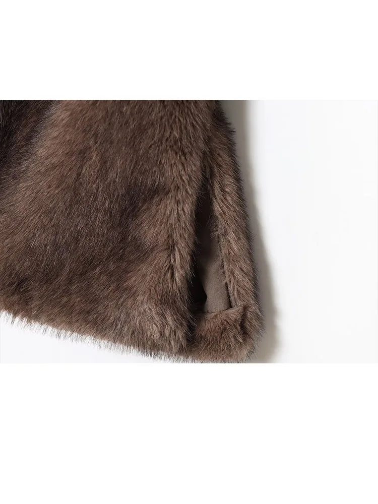 HH Moda donna collo alto cintura decorazione effetto pelliccia sintetica gilet senza maniche top femminile inverno caldo casual slim high street top