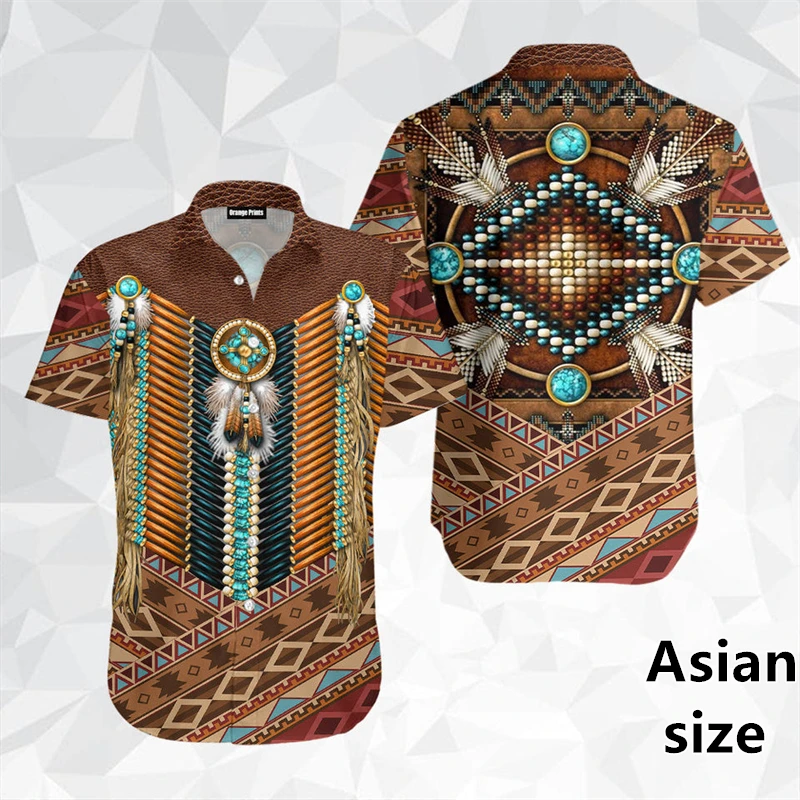 3D Print Indian Ethnic Style Shirts Men Women Fashion Streetwear Vintage Short Sleeve Shirt Trendy New Button Up Y2k Clothing