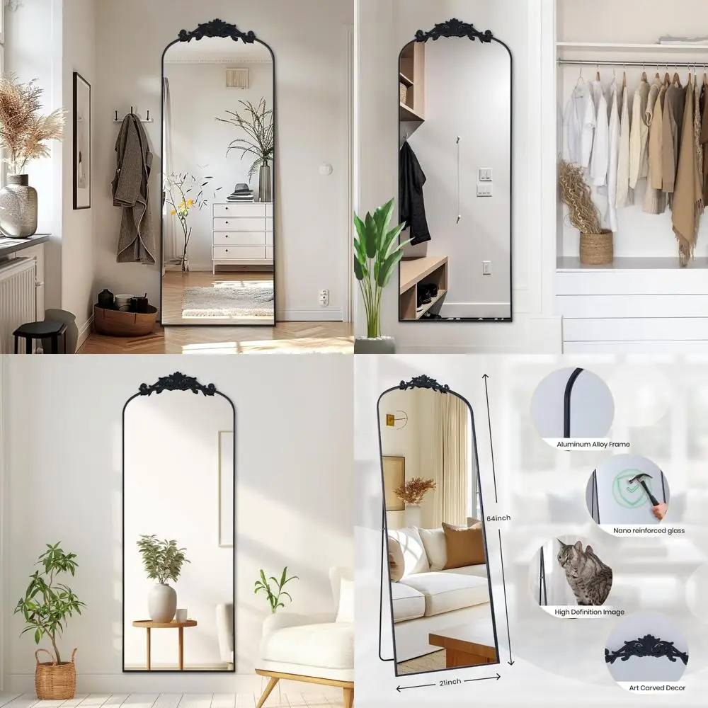 Vintage Ornate Carved Full-Length Floor Mirror, 64x21, Freestanding, Wall Mountable, Full Body Mirror with Antique Design