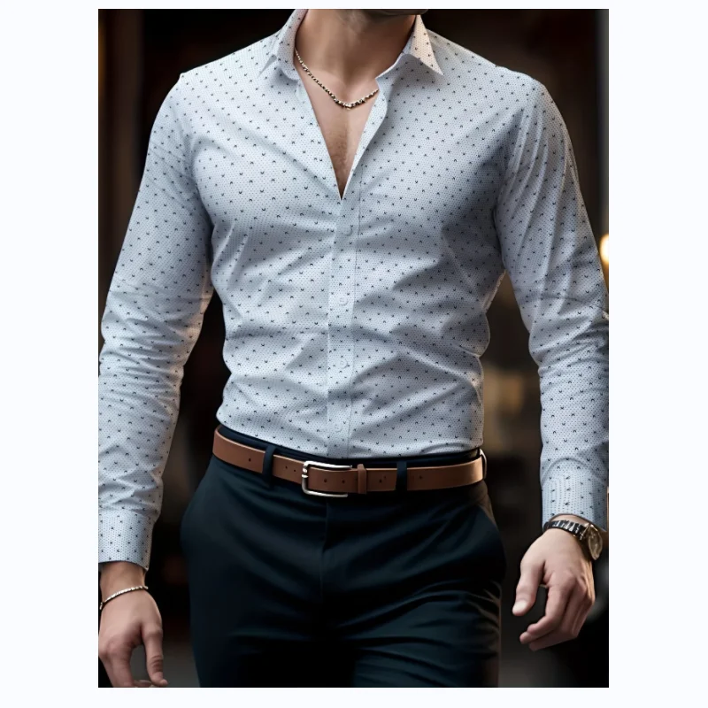 FGKKS 2024 Outdoor Casual Shirt For Men Polka Dot Breathable Slim Top High Quality Design Hot Street Wear Casual Shirt For Men