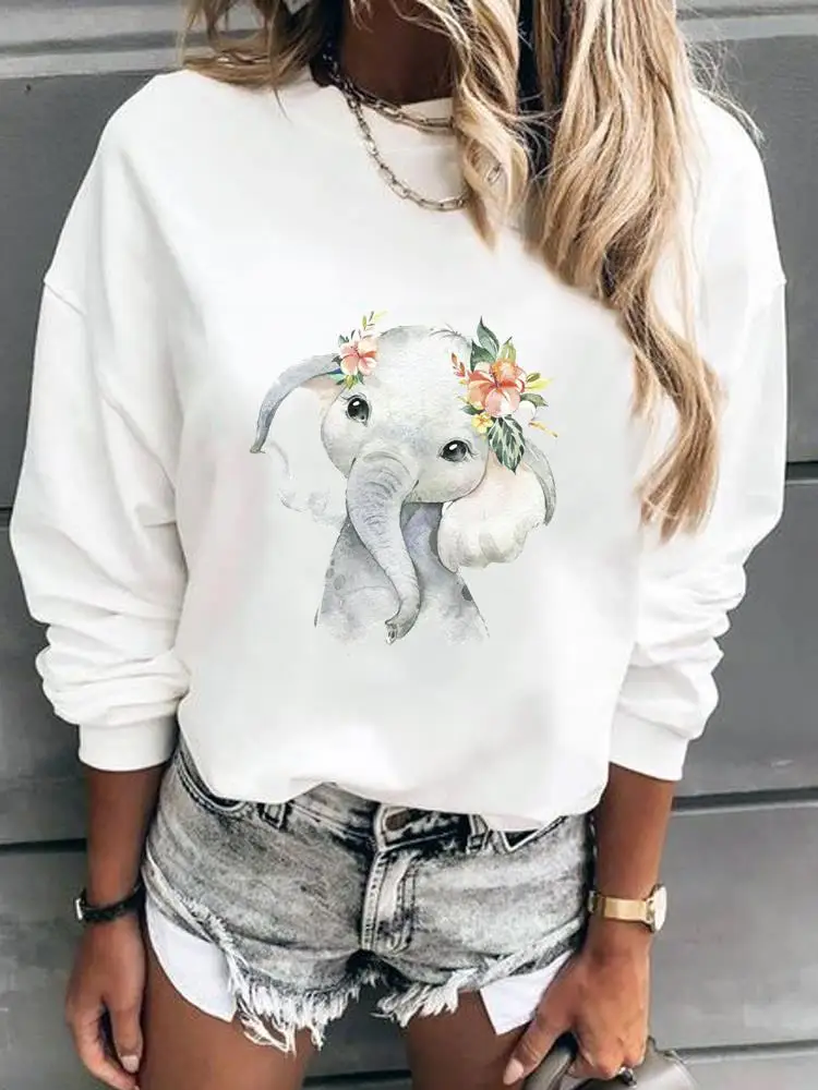 

Elephant Flower Love Trend 90s Sweatshirts Printing Graphic Autumn Spring Fall Pullovers For Women Top Female Casual Clothing