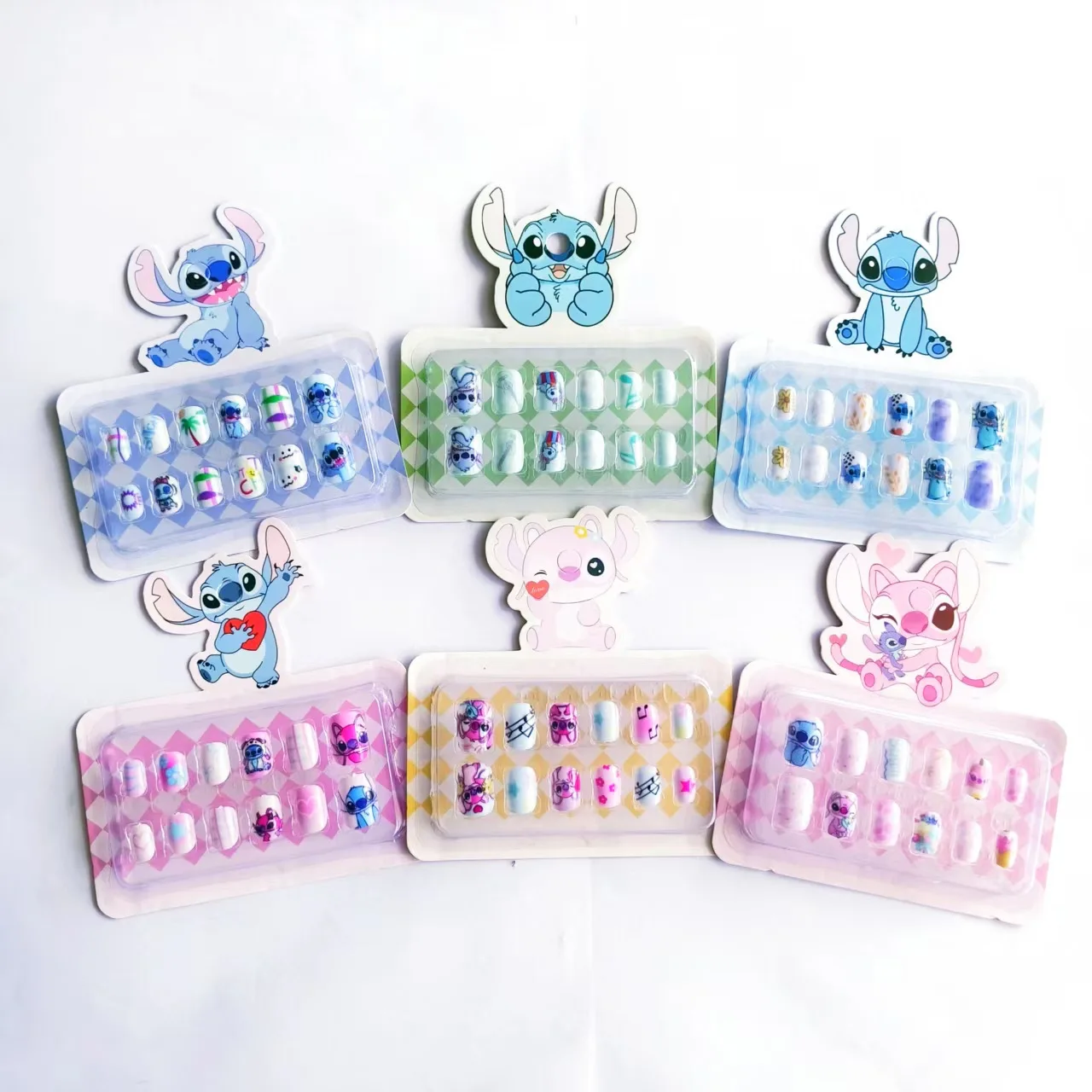 

Girl's Fashion Cute Cartoon Stitch Press on Nails Baby Fake Nails Girls Gift Toys Nails Patches Girls Detachable Nail Tips 6pcs