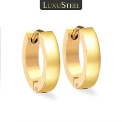 LUXUSTEEL Geometry Stainless Steel Stud Earrings for Women Girls Round Shape Metal Hoop Earrings Texture Ear Jewelry