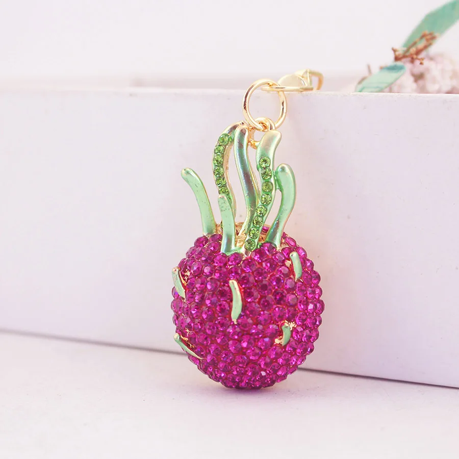 Cute Rhinestone Fruit Charms Keychain Bag Charms Lovely Fruit Pendants Keyrings For Women Kids Car Key Decor Party Jewelry Gift