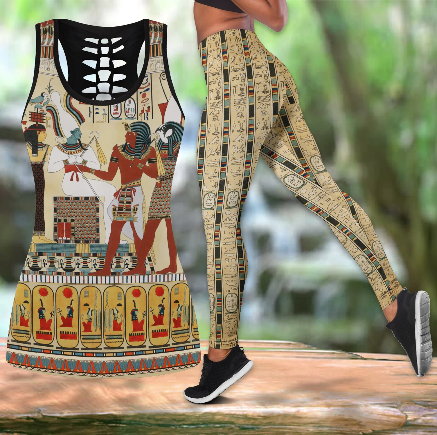 Egyptian Ancient Gods Life Egyptian 3D Printed Tank Top & Leggings Set Fitness Female Full Length Leggings Yoga Pants LKB-29