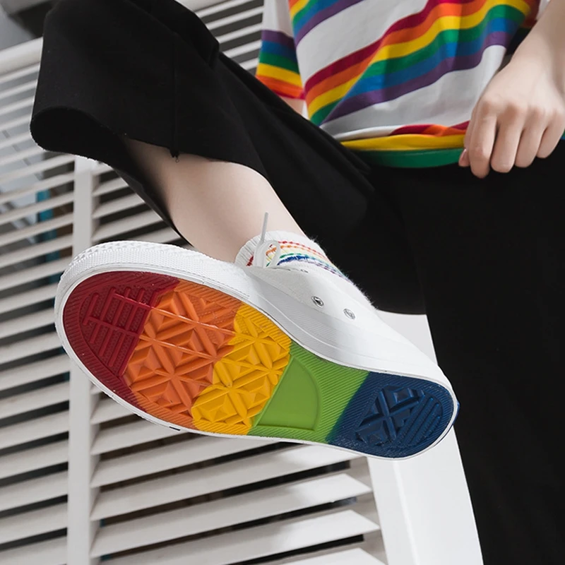 2023 Woman Canvas Shoes Flats Platform Sneakers Rainbow Lace-Up White Shoes Ladies Casual Shoes Female Sneakers Comfort Zapato