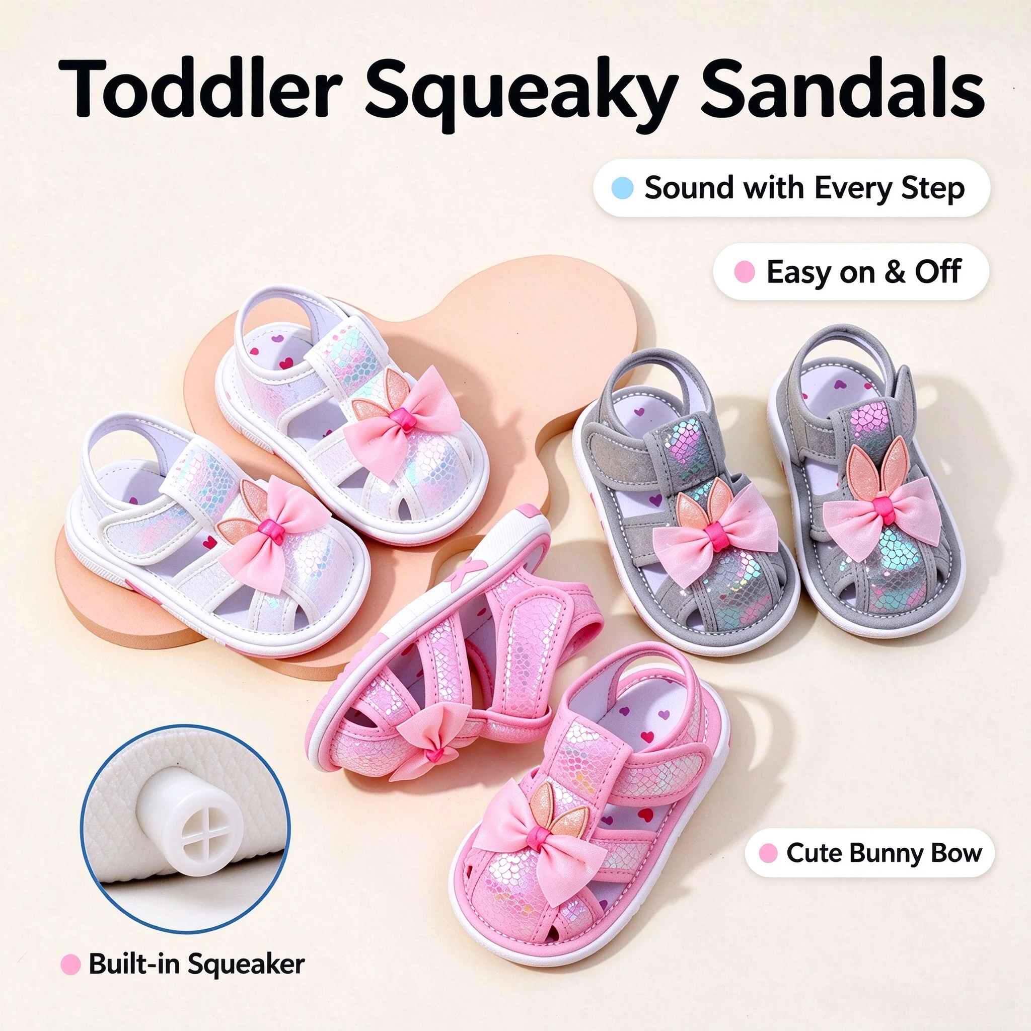 Cute Butterfly-Bowknot Toddler Sneakers Baby Squeaky Shoes Summer Sandal High Quality Pre-Walking Sound for Kid Girls Funny Desi