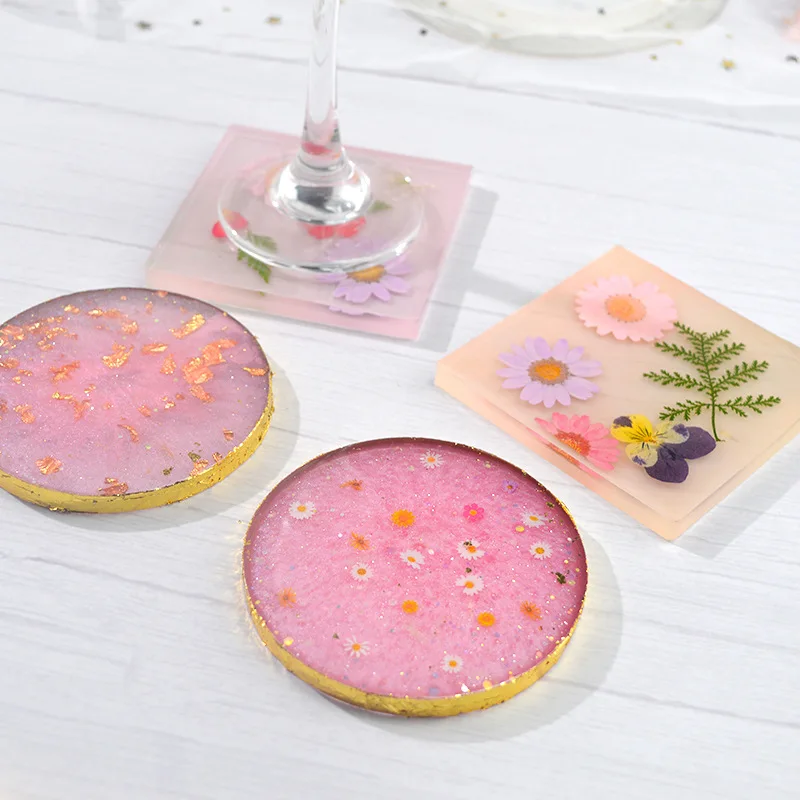 4 Pack Round and Square Shape Coaster Base Silicone Mold Resin Molds Epoxy UV DIY Resin Craft Home Decoration Tools